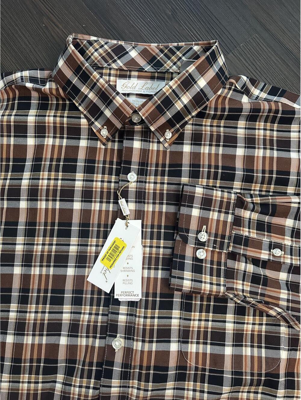 NWT roundtree and Yorke XXL gold label plaid brown black cream